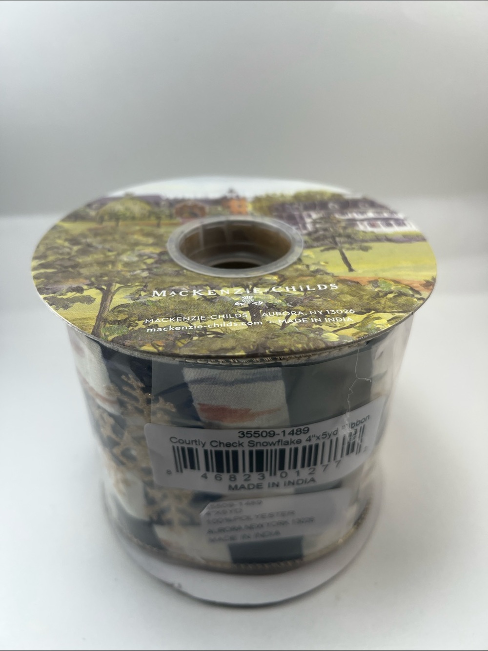 MacKenzie-Childs Black and White Courtyard Check Snowflake Ribbon Roll